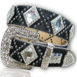   leather backing, embellished with crystal conchos and rhinestones