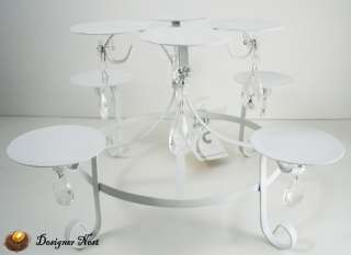 WHITE CHIC & SHABBY CUPCAKE TREE PEDESTAL STAND CRYSTAL METAL OPULENT 