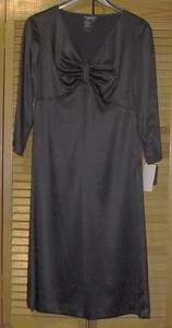 NWT Tanner Doncaster Black Silk Charmeuse V Neck 3/4 Sleeve Dress 8P 
