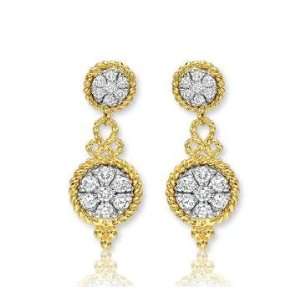    14k Yellow Gold Fashionable Rope Diamond Drop Earrings Jewelry