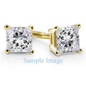   Gold Princess Diamond Stud Earrings ( Color H , Clarity SI2 ) Jewelry