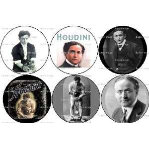  Set of 6 Harry Houdini Pinback Buttons 1.25 Pins Magician 