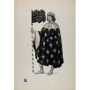  1899 Print St. Louis IX France King Costume Crown Robe 
