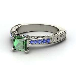  Megan Ring, Princess Emerald 14K White Gold Ring with 