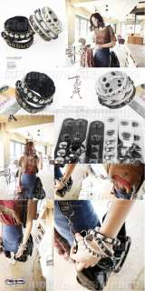 Fashion Punk Rock Rivet Multi Layers Circles Stud Chain Leather 