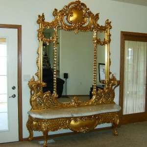 VINTAGE GOLD LEAF MARBLE TOP CONSOLE TABLE~PIER MIRROR  