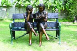 Park Bench Girls Bronze Child Garden Sculpture Statue  