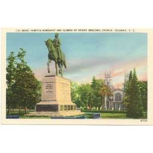  1940s Vintage Postcard Wade Hampton Monument and Trinity 