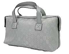 Gucci Medium Boston Bag GG Silver Metallic with Leather Handles