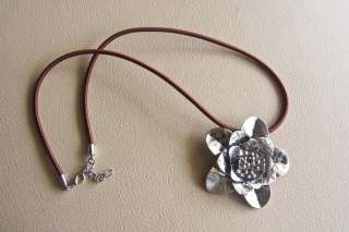 Silver Plated Metal Big Flower Pendant Necklace  