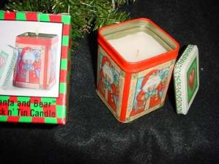 Christmas SANTA & BEAR Wick & tin Candle w lid Decoration  