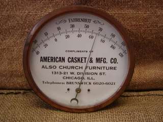 Vintage American Casket Co Thermometer > Brass / Copper Sign Antique 