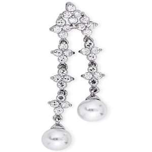   Silver Faux Pearl and Cubic Zirconia Triple Flower Necklace Jewelry