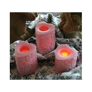   Heart Shaped Pink Flameless Candle Set Of 3