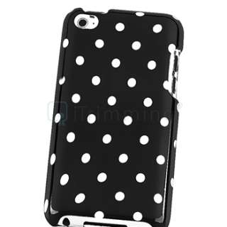 For iPod touch 4 4th G Gen Black w/ White Polka Dot Hard Case Cover 