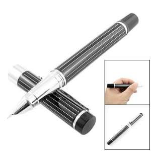   White Stripes Black Shell Silver Tone Clip Aerometric Fountain Pen