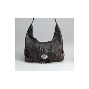  Brown Leather Saddle Bag with Concho & Fringe
