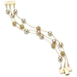 Anne Klein Gold  Tone Champagne Pearl and Topaz 3 Row Bracelet