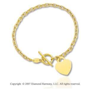    14k Yellow Gold Heart 3mm Toggle Clasp Charm Bracelet Jewelry