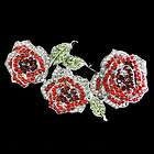 New Flower 2 Rose Brooch Pin Red Swarovski Crystal  