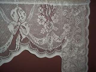 WHITE LACE CURTAIN TIER FLORAL BOW DESIGN 60 X 29 WVFB487  