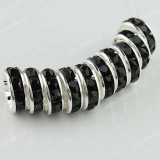 50PCS BLACK CRYSTAL SILVER SPACER LOOSE BEADS JEWELRY FINDINGS 