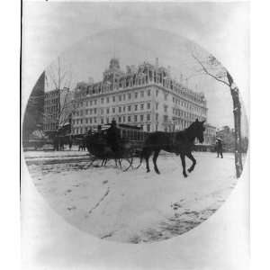  Horse drawn sleigh in snow,hotel,circular photo,Wahington 