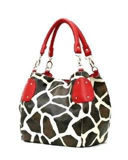 Red Large Vicky Giraffe Print Faux Leather Satchel Bag Handbag Purse