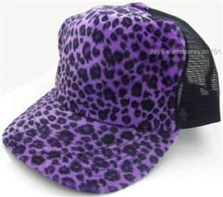 Purple Leopard Print Mesh Trucker Baseball Hat Ball Cap  