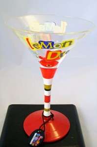 Lemon Drop Martini Glass with Charm Handpainted New  