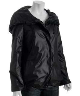 Hilary Radley black poly hooded zip rain coat  