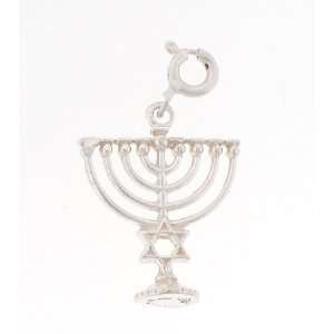   Silver 16 Box Chain Necklace with Charm Menorah and Clasp Jewelry