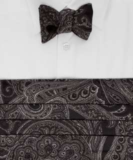 David Donahue black and silver paisley pattern silk bow tie and 