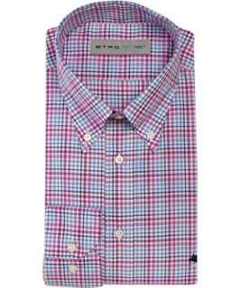 Etro bright pink check plaid button down dress shirt  BLUEFLY up to 