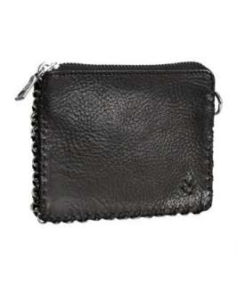 John Varvatos black pebbled leather chain detail zip pouch   