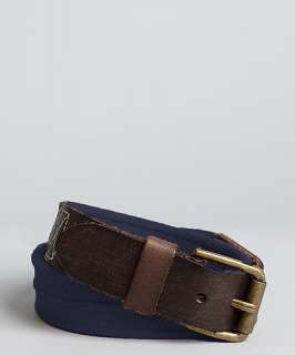 Joseph Abboud navy canvas and leather antiqued buckle belt