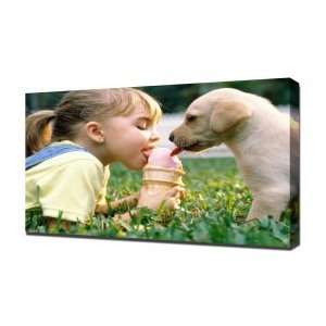 Labrador Puppy Ice Cream   Canvas Art   Framed Size 16x24   Ready To 
