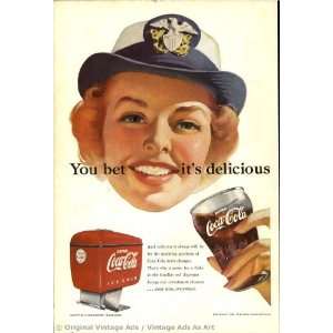   you bet its delicious Lady drinking Coke Vintage Ad