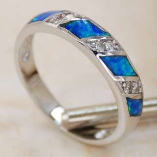 Rare Blue fire opal Gemstone Silver Ring Size 7.5 (R312)  