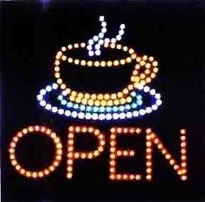 New LED Neon Animated Java Coffee Tea Cup Open Sign L75  