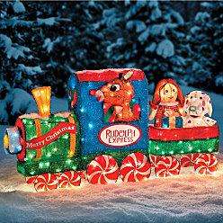Outdoor Holiday Lighted 3D ANIMATED CHRISTMAS REINDEER TRAIN 