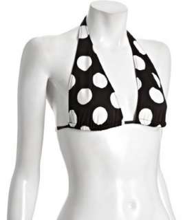 Norma Kamali black and white large dot print halter bikini top 