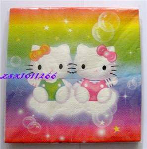 20 Paper Napkin Serviettes for party favor  rainbow hello kitty  new 