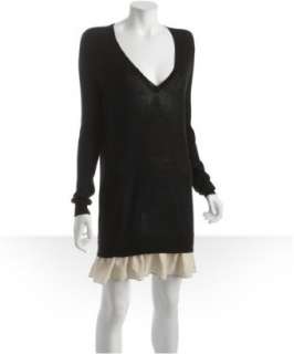 Theory black cotton cashmere Haruko ruffle trim sweater dress 