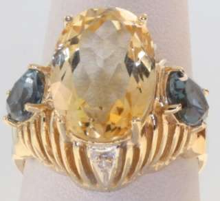 10k yellow gold citrine topaz diamond ring estate fashion womens 