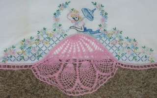 VINTAGE SOUTHERN BELLE BED SHEET * CROCHETED, EMBROIDERED  