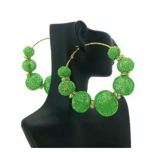  Green Mesh Disco Ball Hoop Earrings with 6 Iced Out Mini 