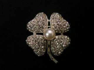 Vtg 4 Leaf Clover Brooch Pins Earrings Rhinestone Sparklers  