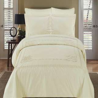 Full/Queen Luxury Athena Ivory Embroidered Duvet cover Set 