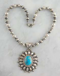 Navajo Raymond Delgarito Sterling Silver Turquoise Necklace Native 